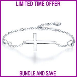 Sterling Silver Cross Infinity Heart Bracelet, 21.5cm, Religious Jewelry Gift